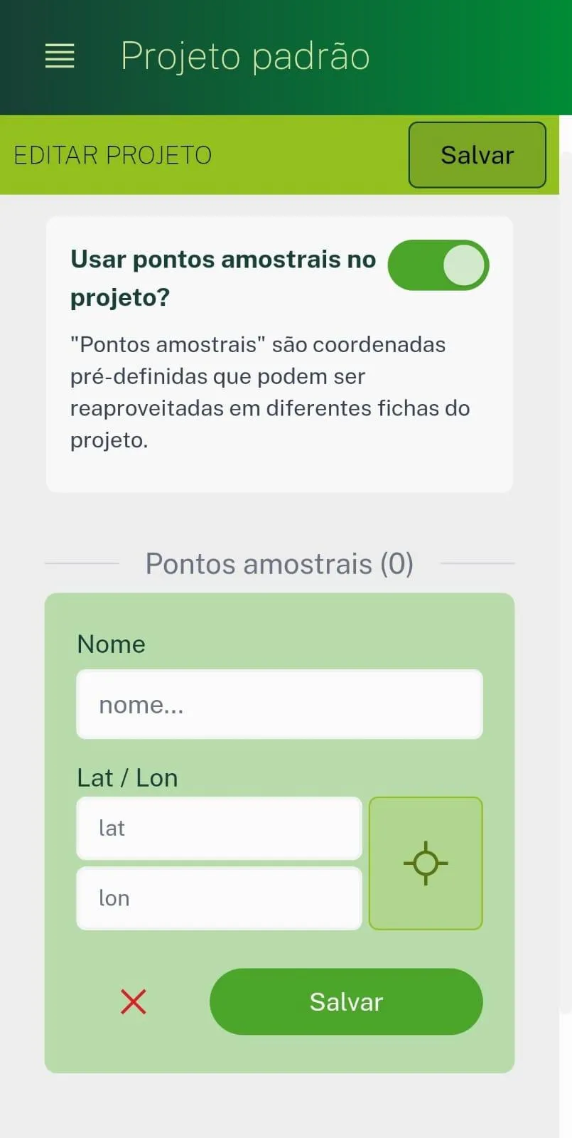 Criando pontos amostrais no Projeto padrão 