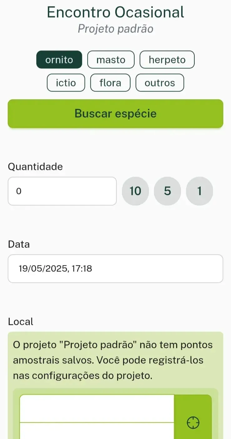 Formulário de Encontro Ocasional