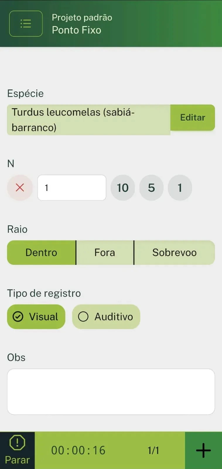 Tela de Dados da Metologia
