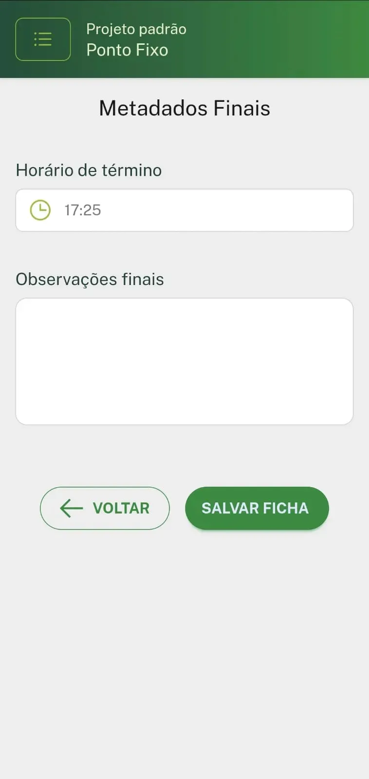 Tela de Metadados Finais