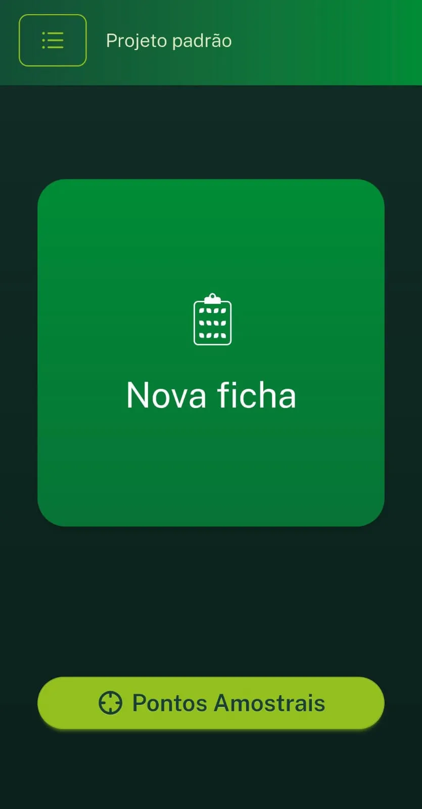 Tela do aplicativo ao abrir pela primeira vez.
